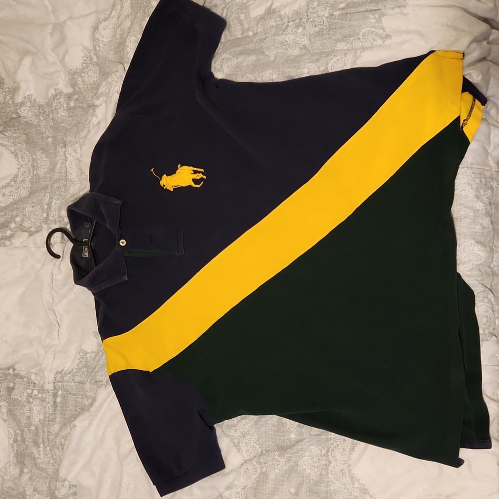 Polo Ralph Lauren Stripe 1/4 Button Down Big Pony Polo Shirt Vintage Y2K